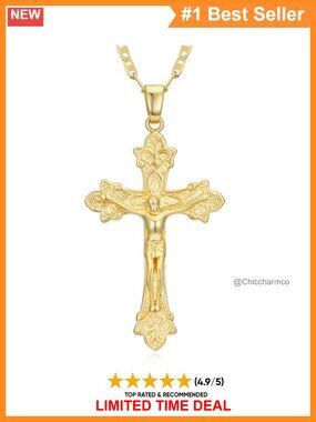14K Gold Crucifix Cross Pendant Necklace Catholic Religious Jewelry